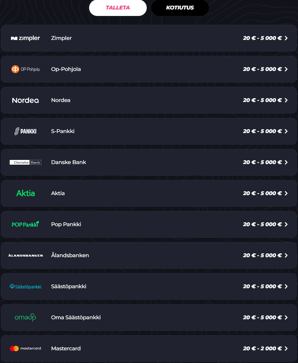 Maksutavat Lunubetillä