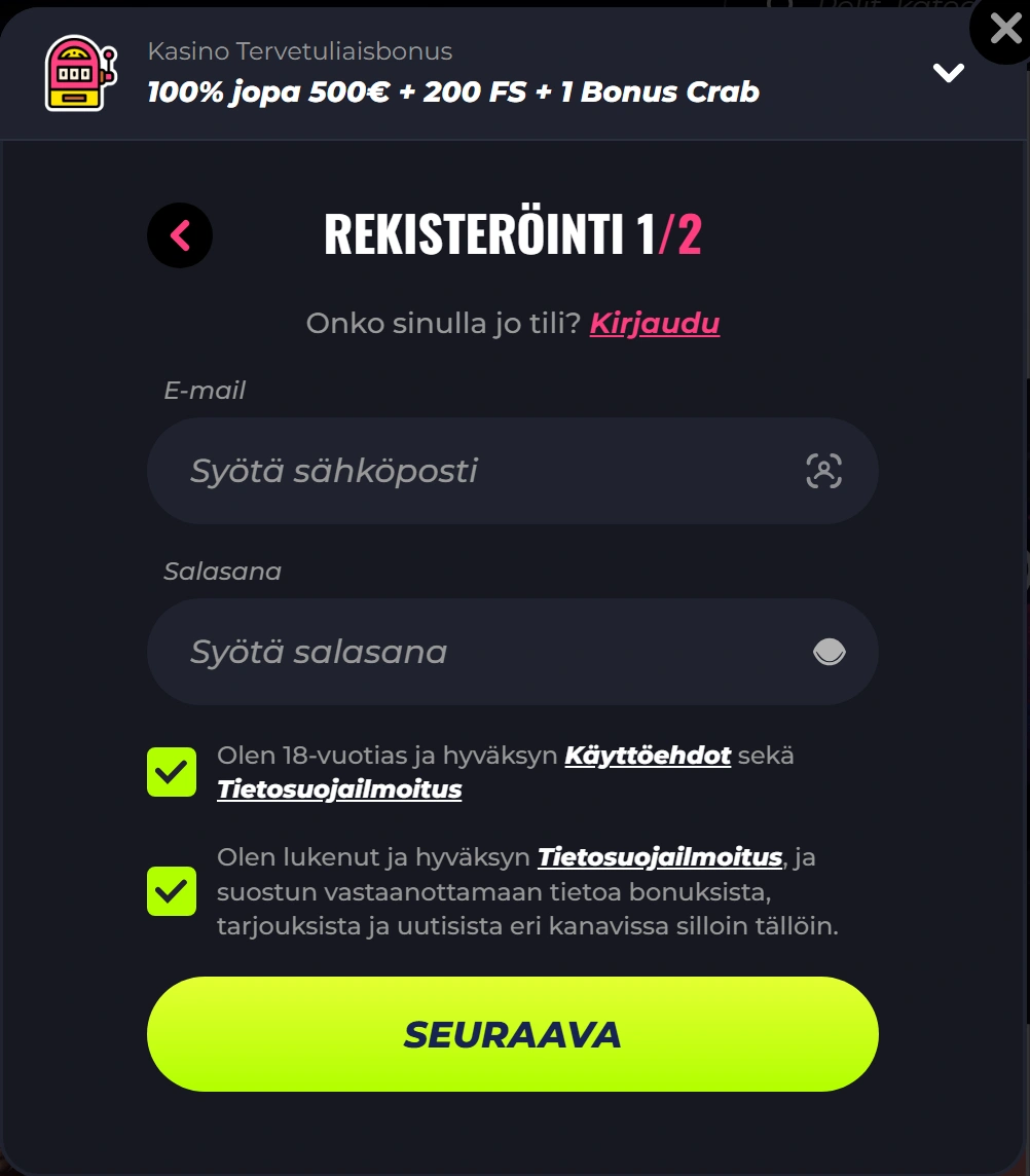 LunuBet Rekisteröityminen ja kirjautuminen